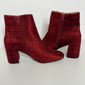 Journee Block Heel Ankle Boots Size 9 Checkered 2 Sided Zip